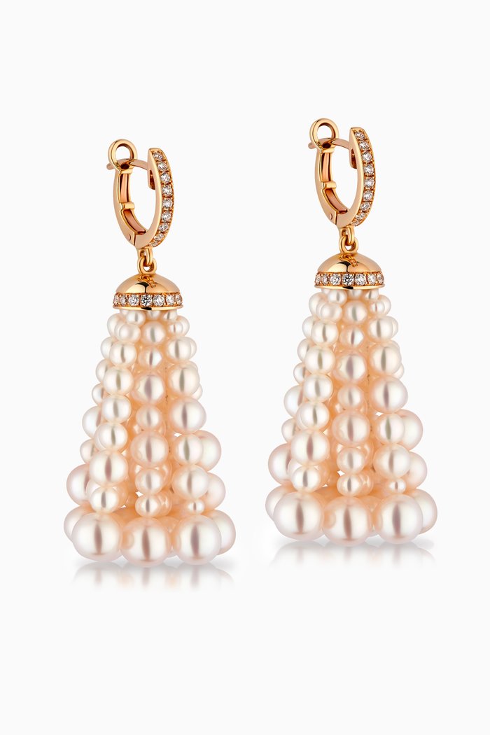 

Bahar Diamond Earrings with Pearls in 18kt Yellow Gold, Small