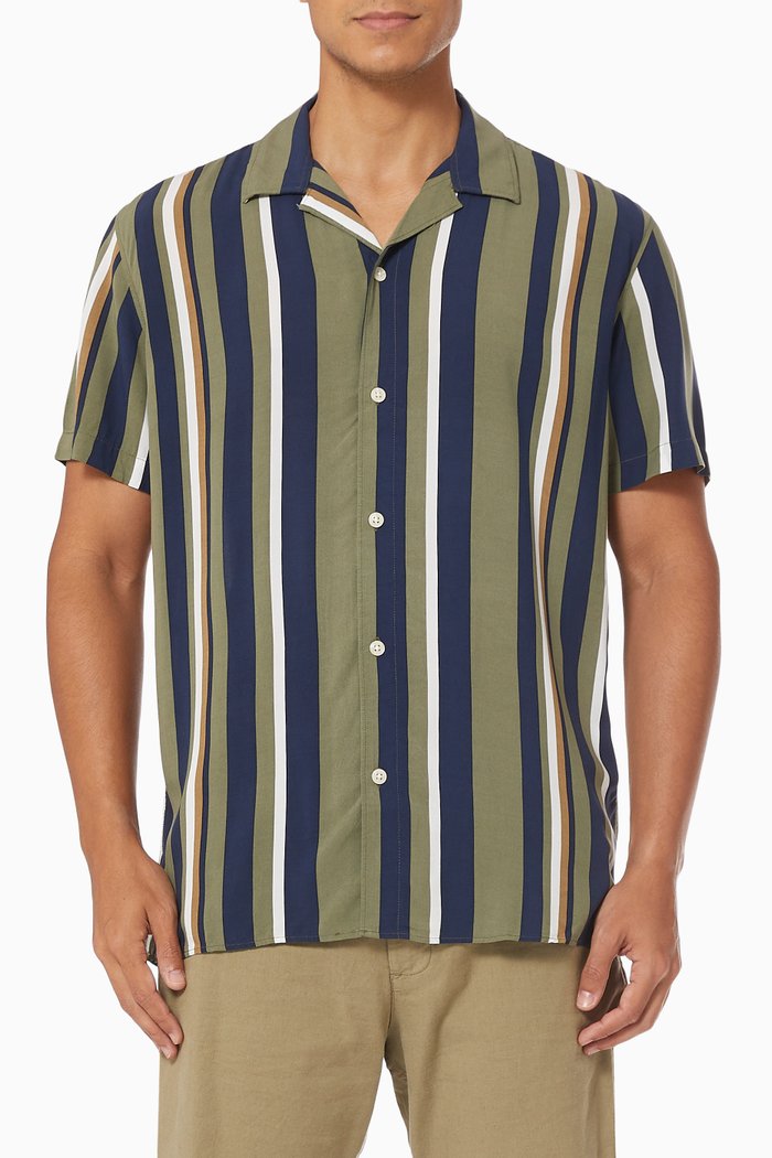

Striped Cuban Collar Shirt, Neutral