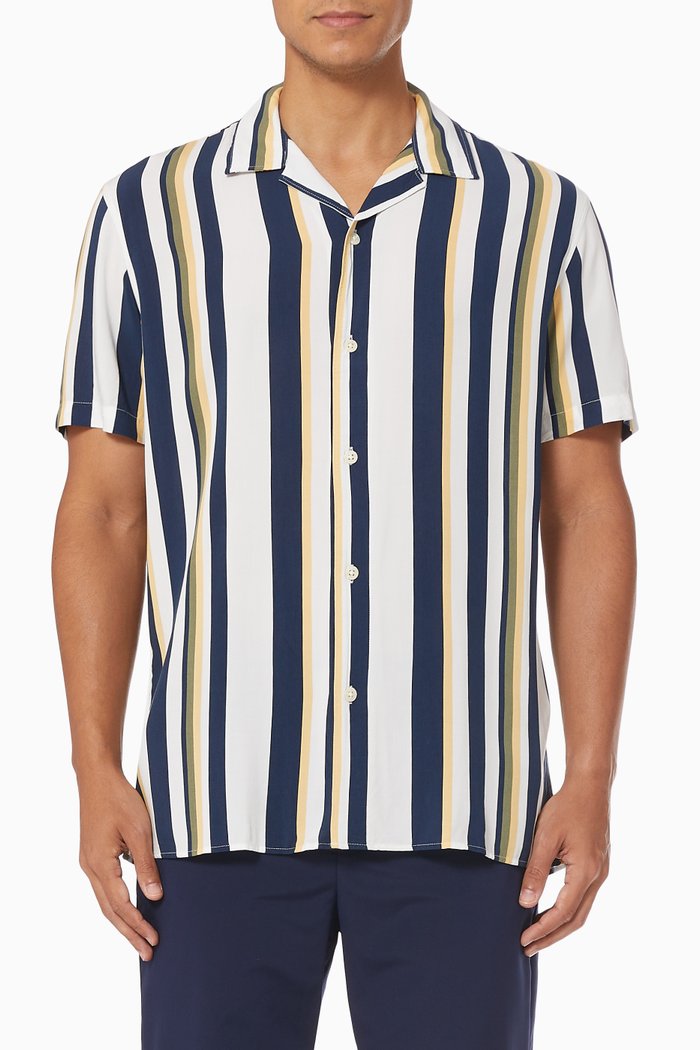 Striped Cuban Collar Shirt, Neutral