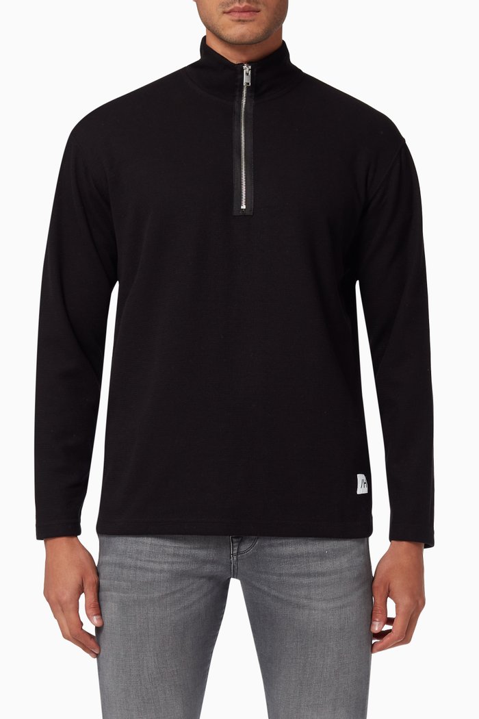 High Neck Zip Sweatshirt, Black