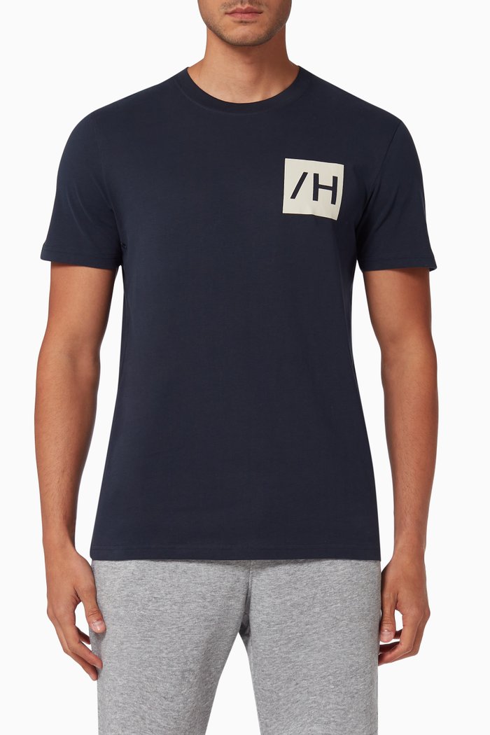 Printed Jersey T-shirt in Organic Cotton, Blue