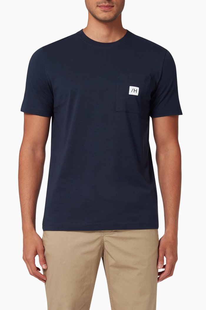 Logo Pocket T-shirt in Organic Cotton, Blue