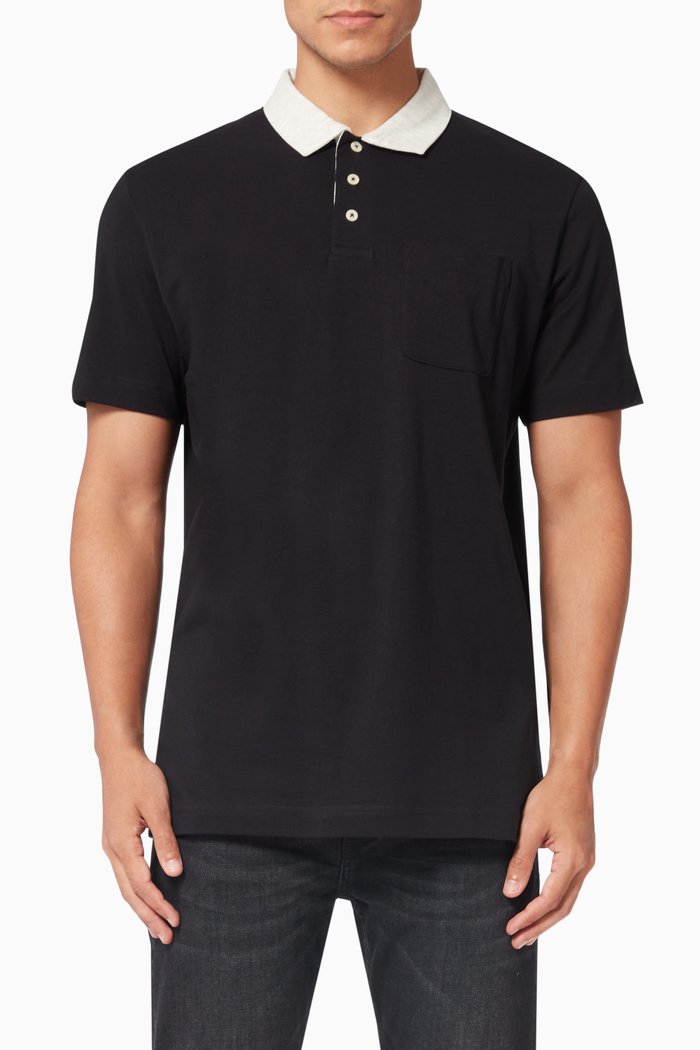 

Contrasting Collar Polo Shirt in Organic Cotton, Black