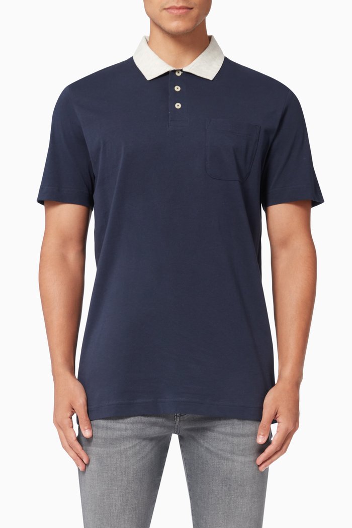 

Contrasting Collar Polo Shirt in Organic Cotton, Blue