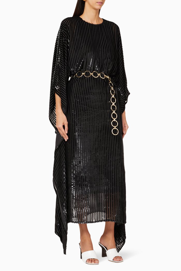Dalida Silk Devoré Kaftan, Black