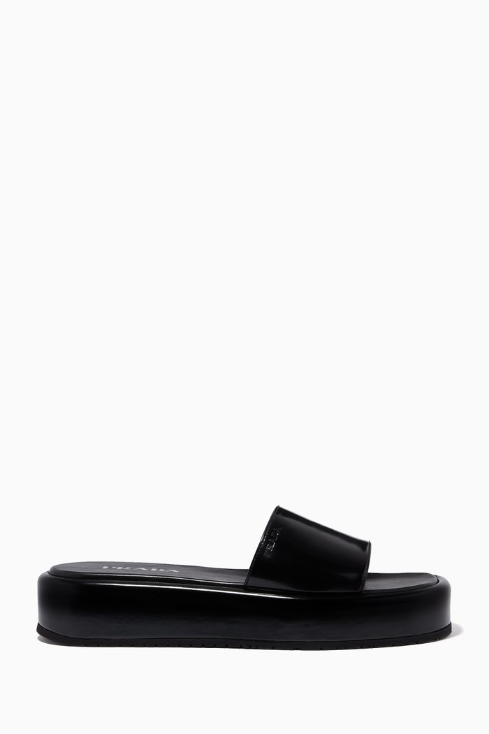 

Platform Slides in Smooth Leather, Black