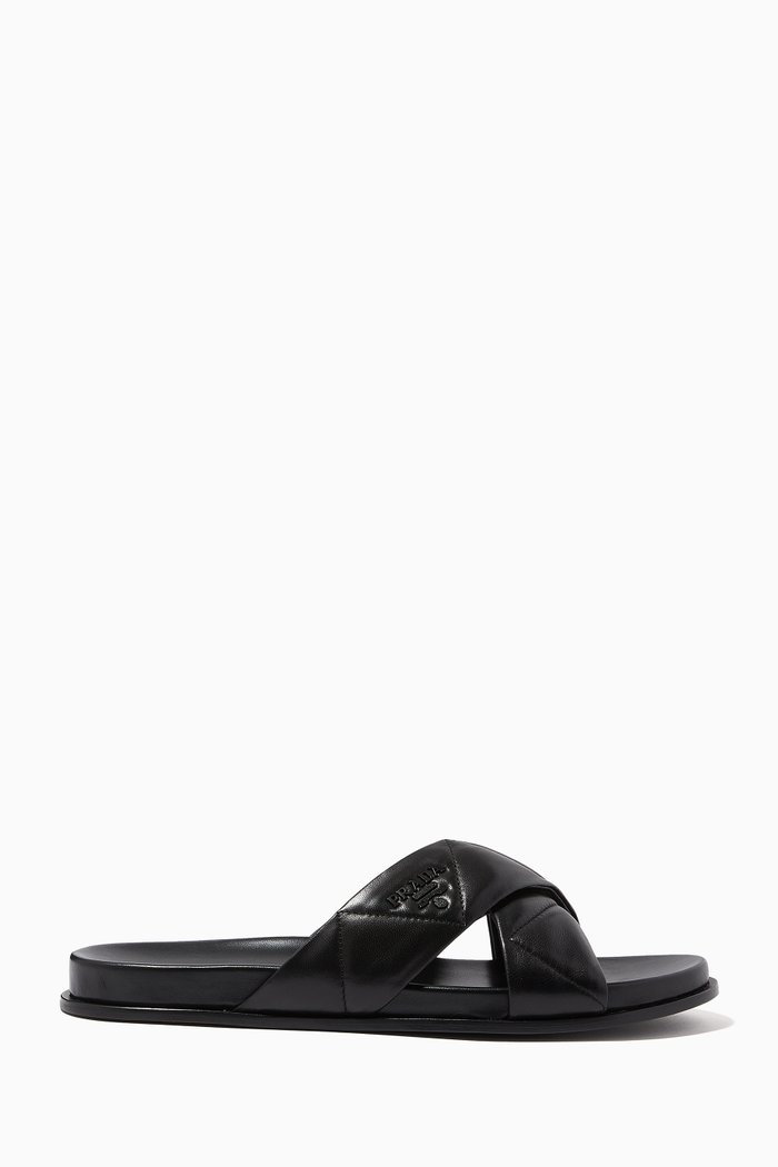 

Logo Criss-Cross Slides in Quilted Nappa, Black