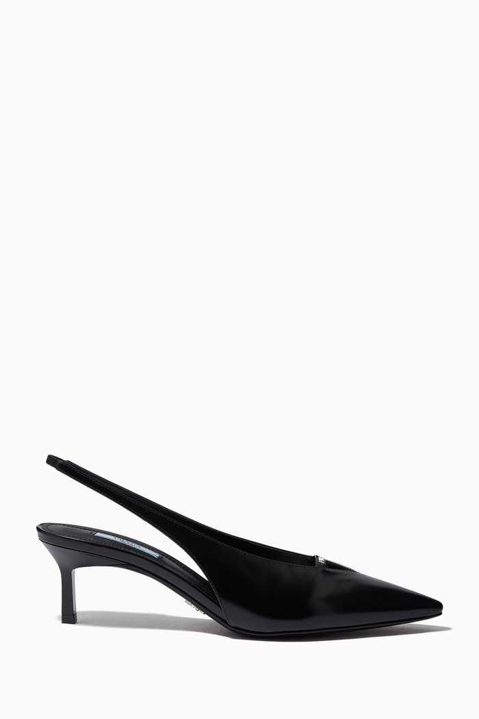

Triangle Cut-Out Slingback 55 Pumps in Brushed Leather, Black