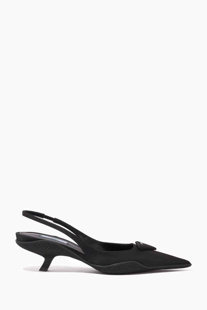 

Triangle Logo 45 Décolleté Slingback Pumps in Nylon Gabardine, Black