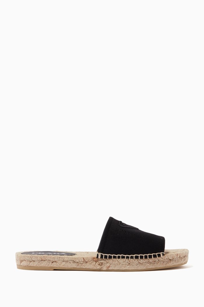 

Logo Espadrille Slides in Canvas, Black