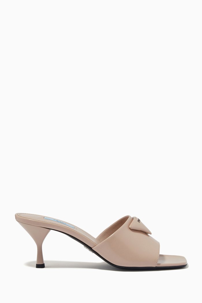 

Logo Triangle 65 Mules in Brushed Leather, Pink