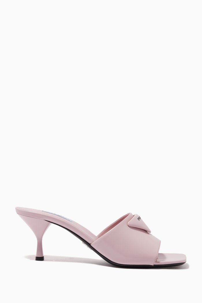 

Logo Triangle 65 Mules in Brushed Leather, Pink