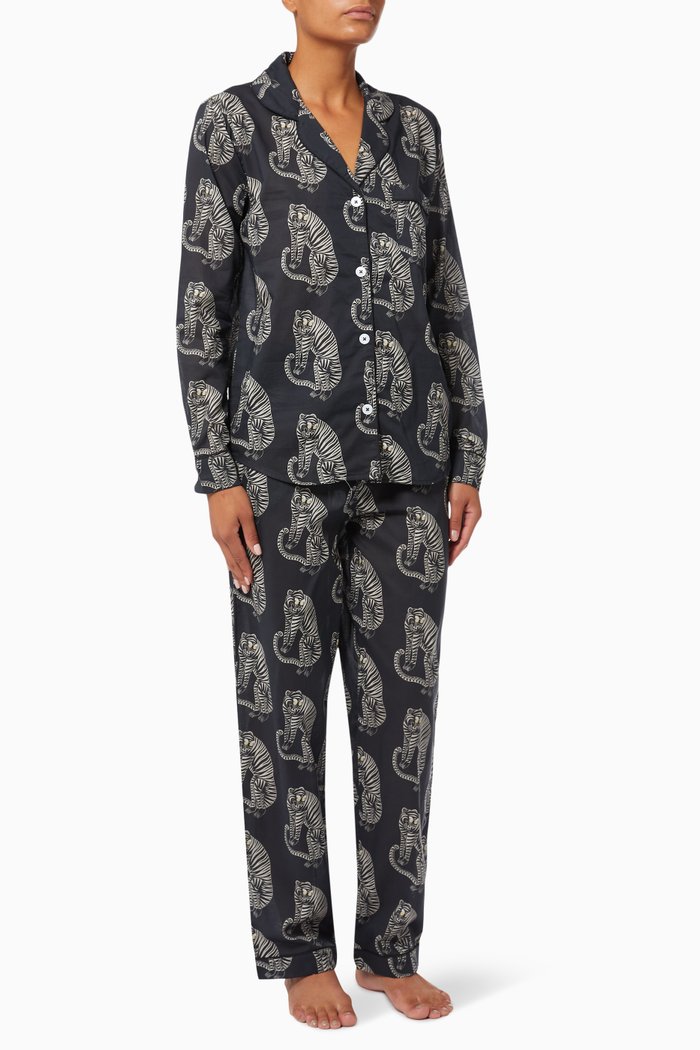 

Sansindo Tiger Long Cotton Pyjama Set, Black