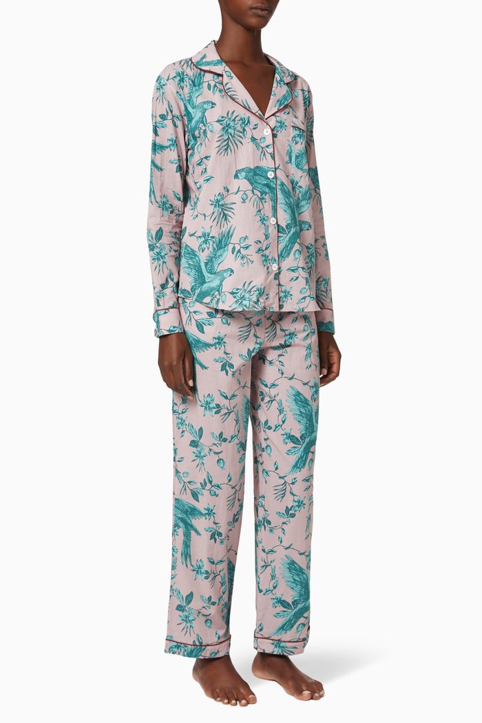 

Bromley Parrot Long Cotton Pyjama Set, Multicolour