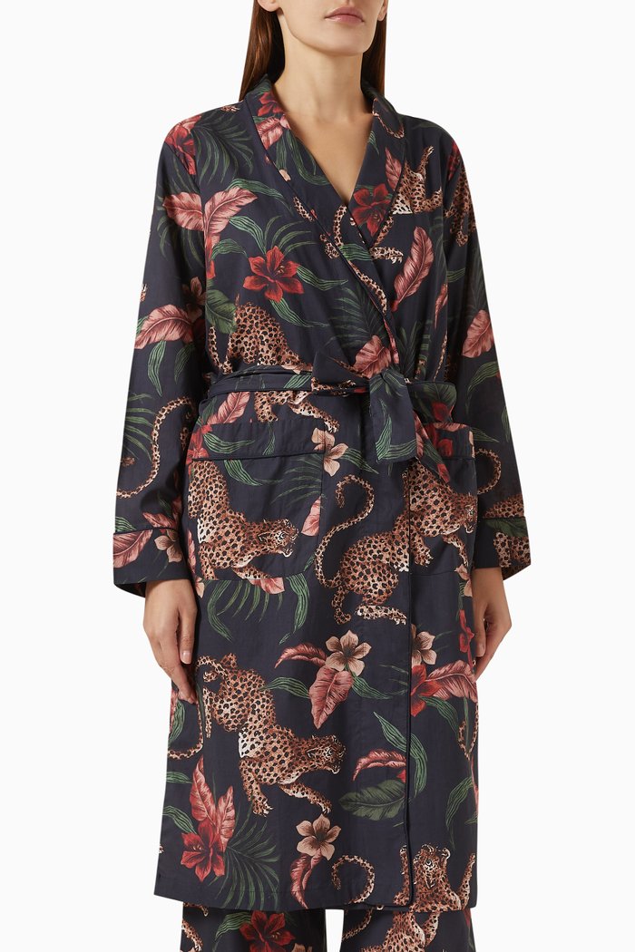 

Leopard-print Soleia Robe in Organic Cotton, Blue