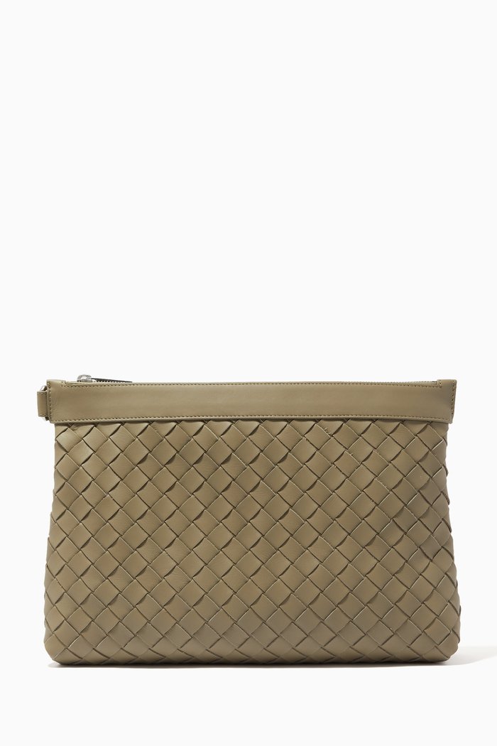 

Document Case in Intrecciato Hydrology Calfskin, Grey