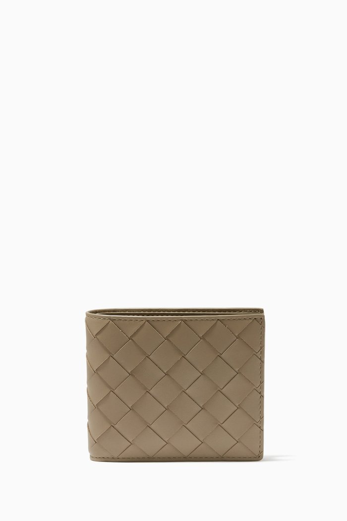 

Bi-fold Wallet in Intrecciato Leather, Grey