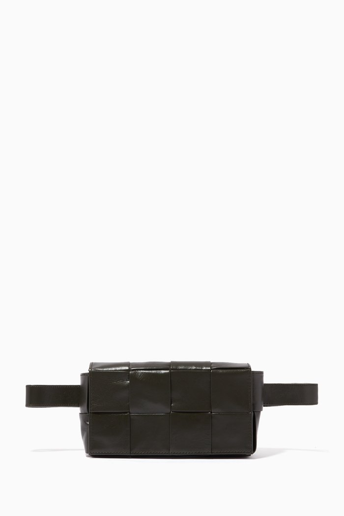 

Mini Cassette Belt Bag in Intrecciato Paper Calf, Green