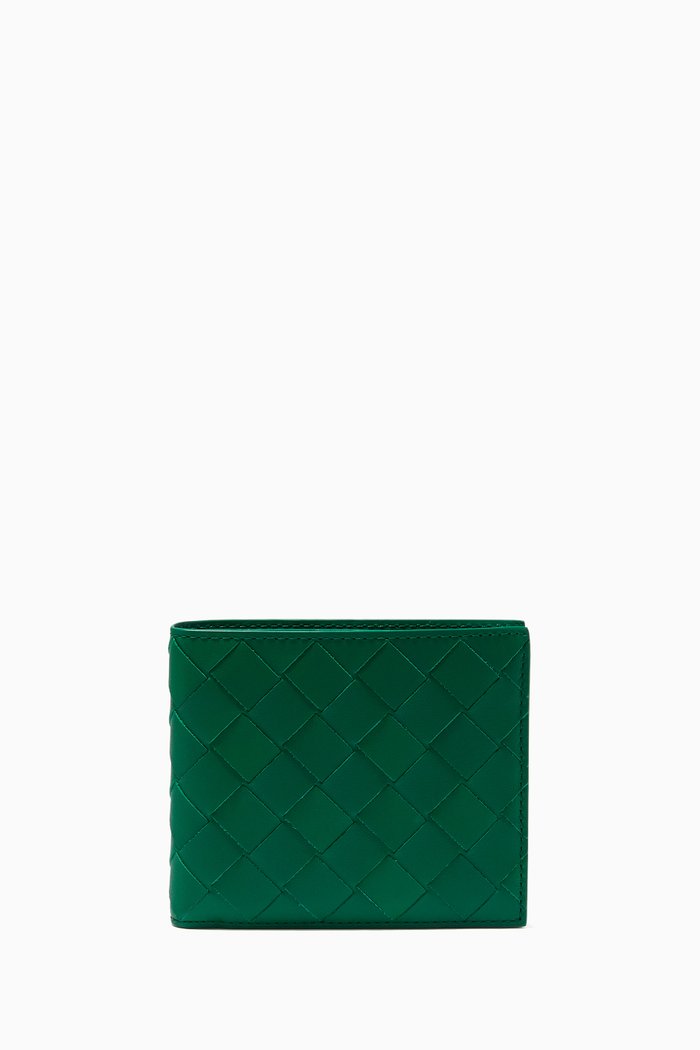 

Bi-fold Wallet in Intrecciato Leather, Green