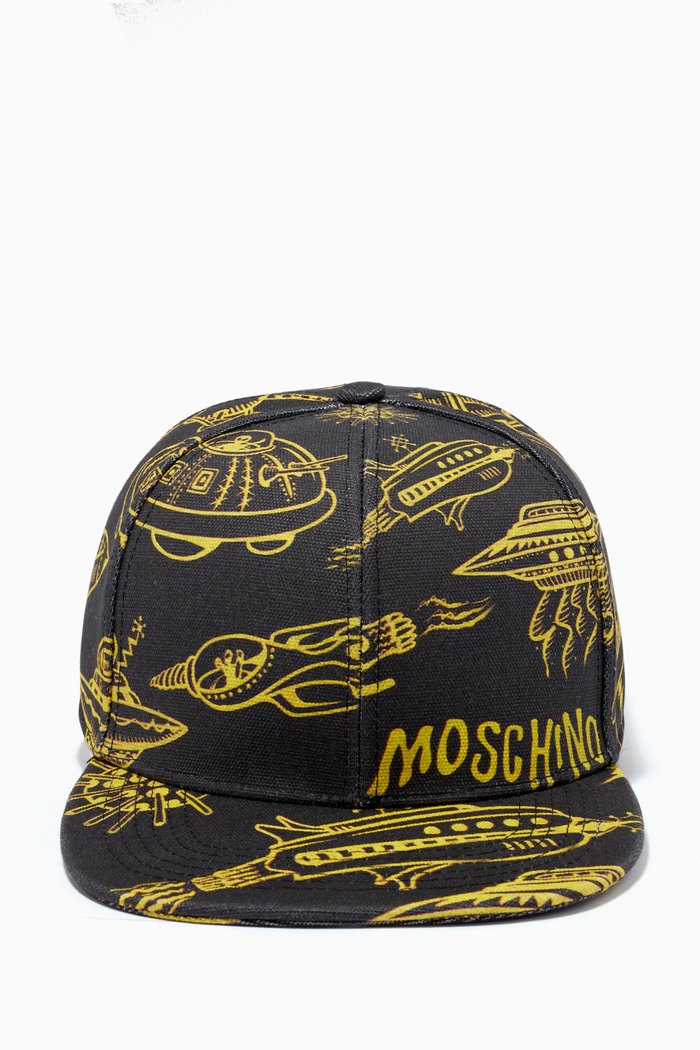 

Spaceship Print Cap in Canvas, Black