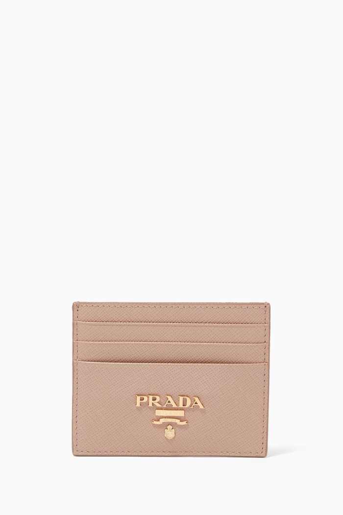 

Logo Card Holder in Saffiano Leather, Pink