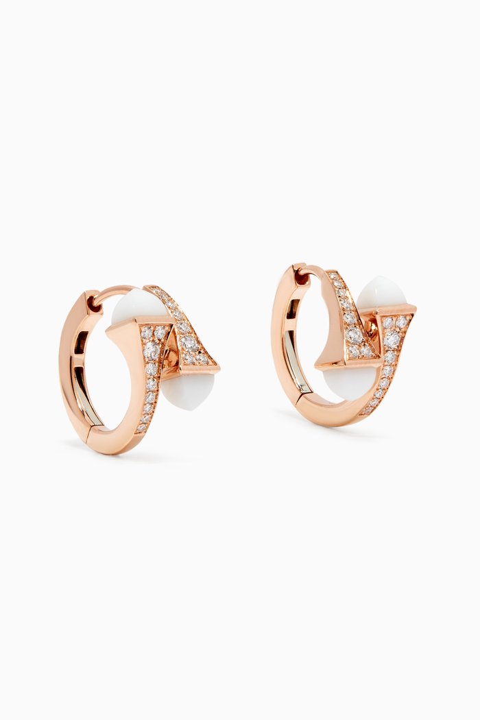 

Cleo Diamond & White Agate Huggies in 18kt Rose Gold