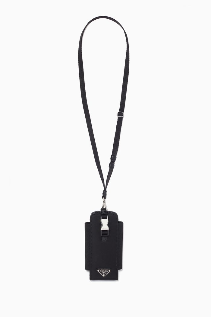 

Triangle Logo Smartphone Case in Nylon & Saffiano Leather, Black