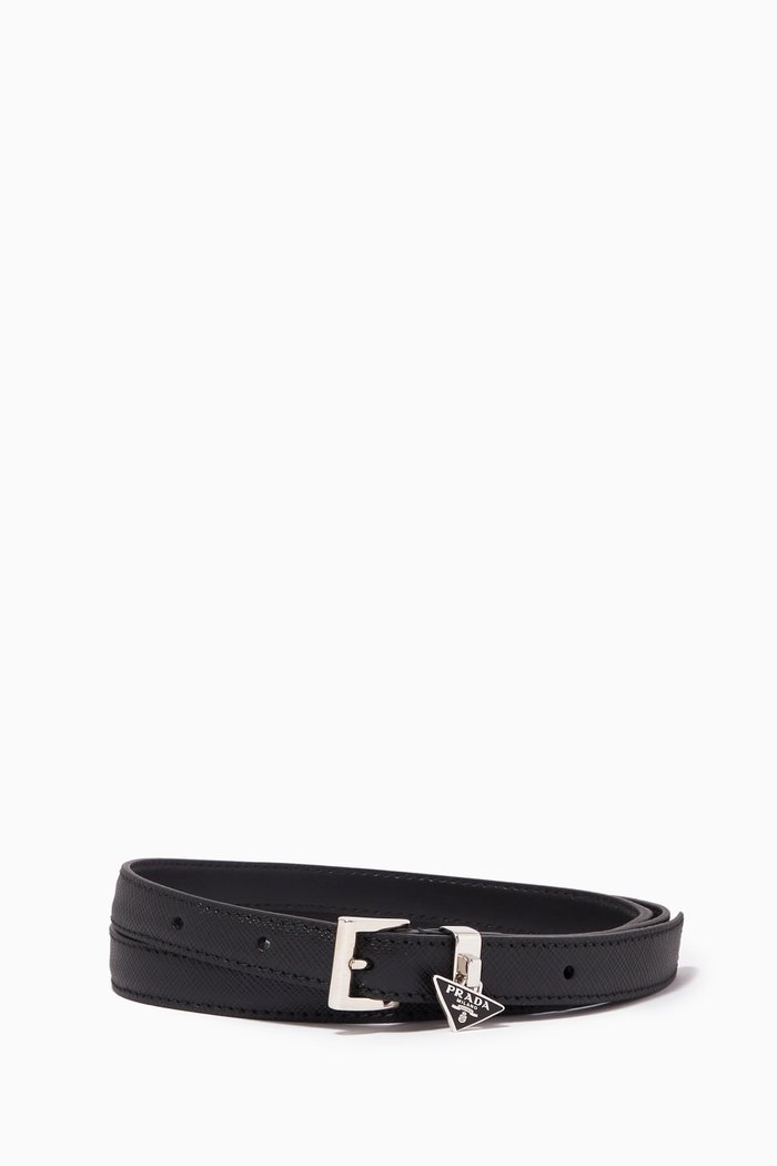 

Triangle Logo Belt in Saffiano Leather, Black
