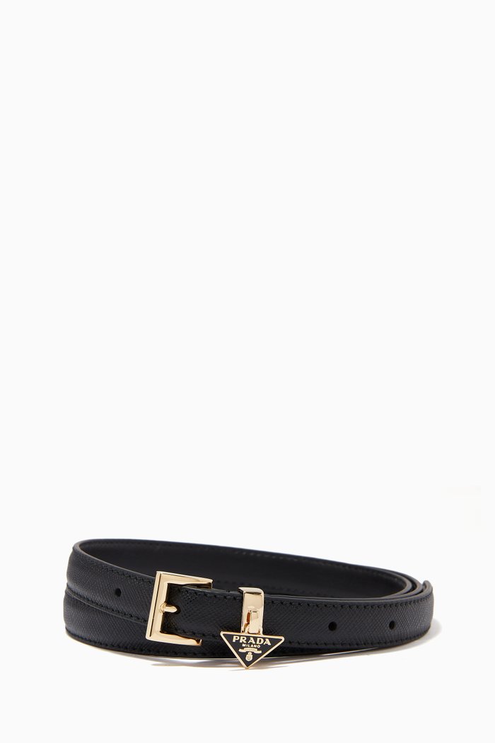 

Triangle Logo Belt in Saffiano Leather, Black
