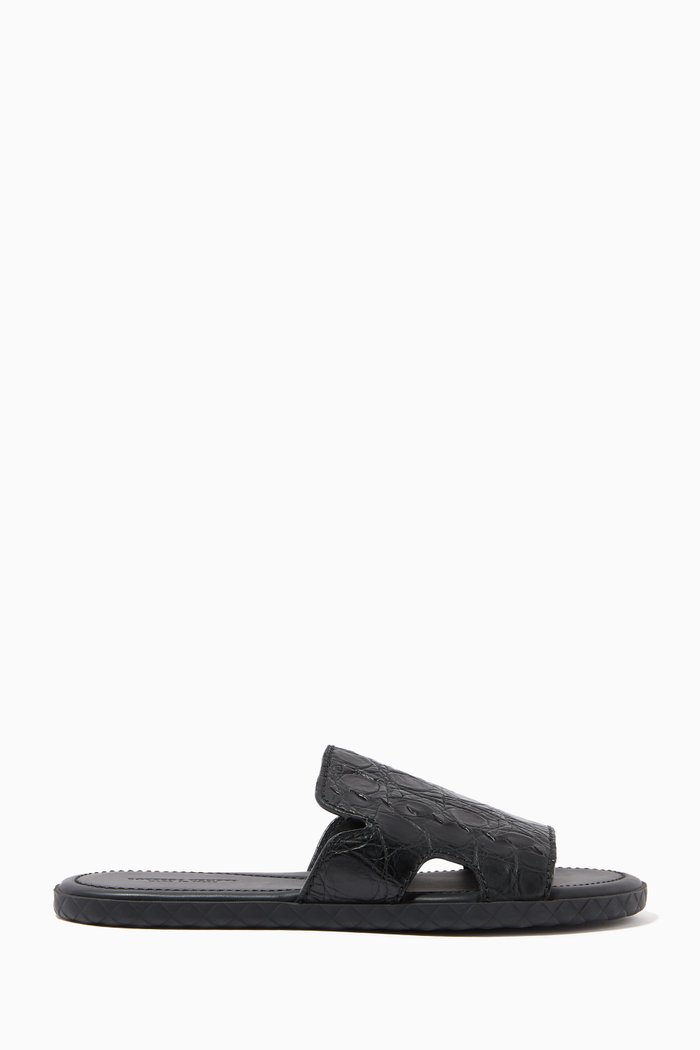 

Slide Sandals in Crocodile, Black