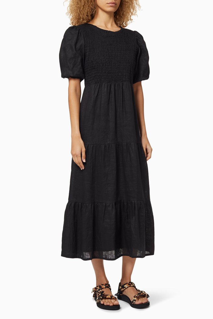 

Alberte Linen Midi Dress, Black