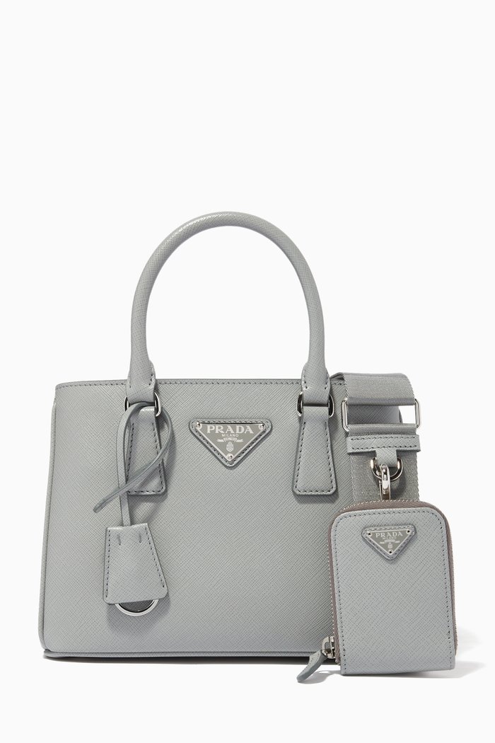 Micro Galleria Bag in Saffiano Leather, Grey