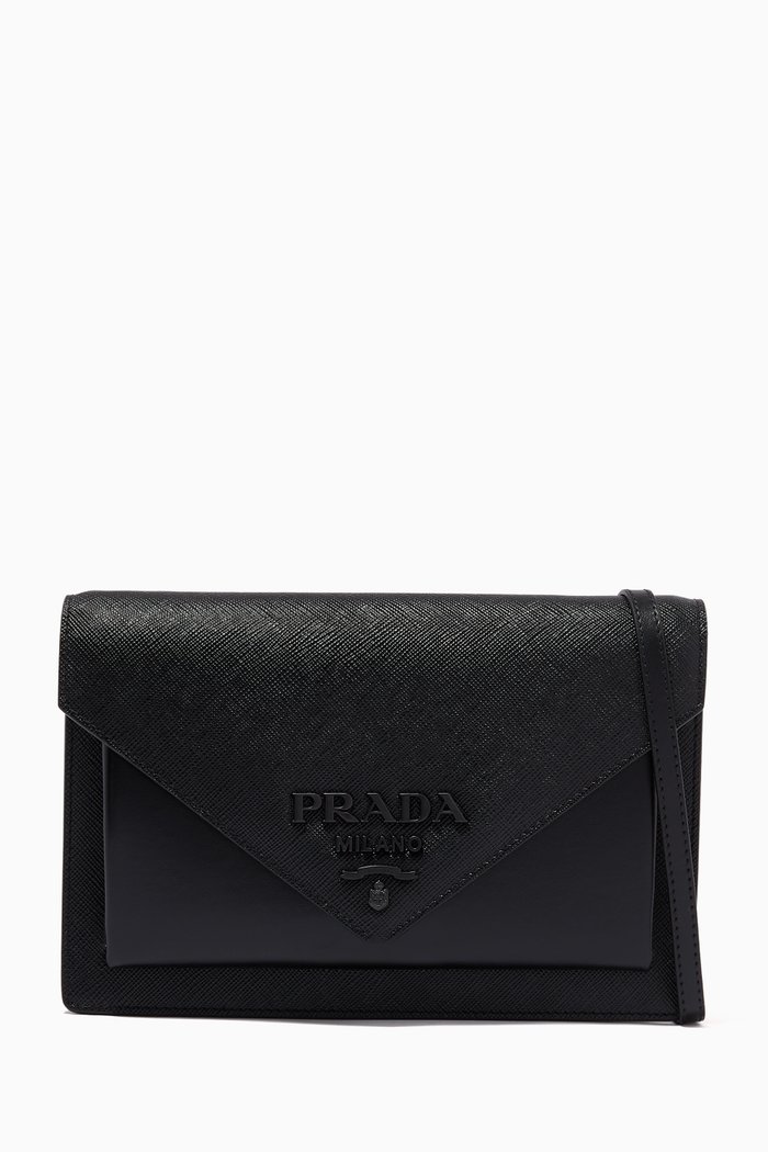 Mini Shoulder Bag in Saffiano Leather, Black