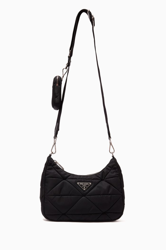 

Trapuntato Shoulder Bag in Padded Nylon, Black
