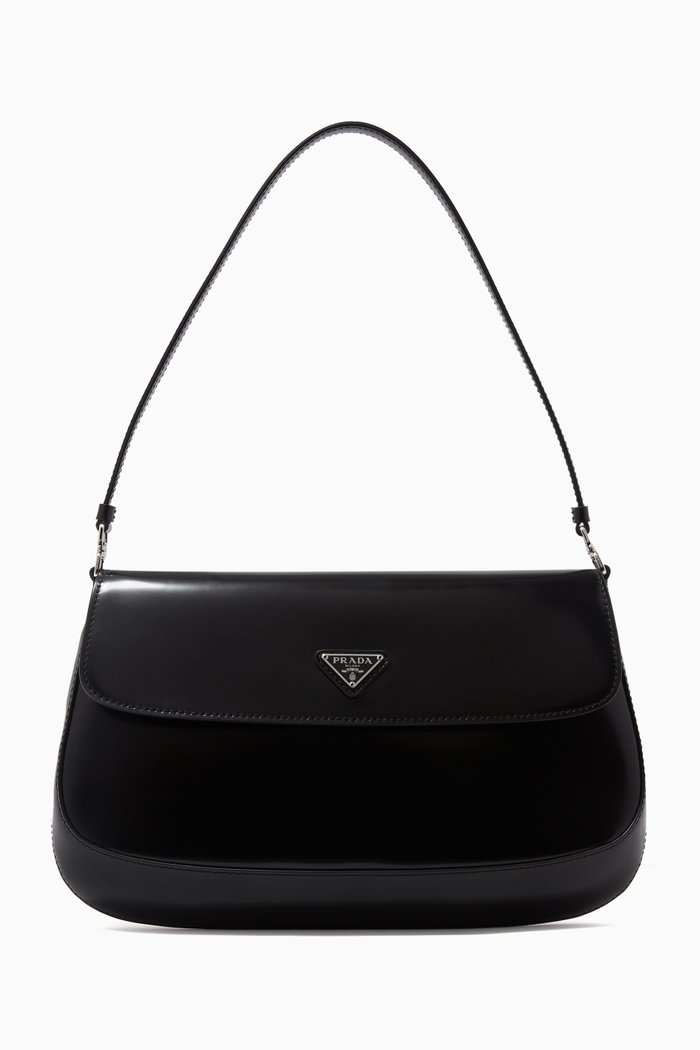 

Cleo Shoulder Bag with Flap in Brushed Leather, Black