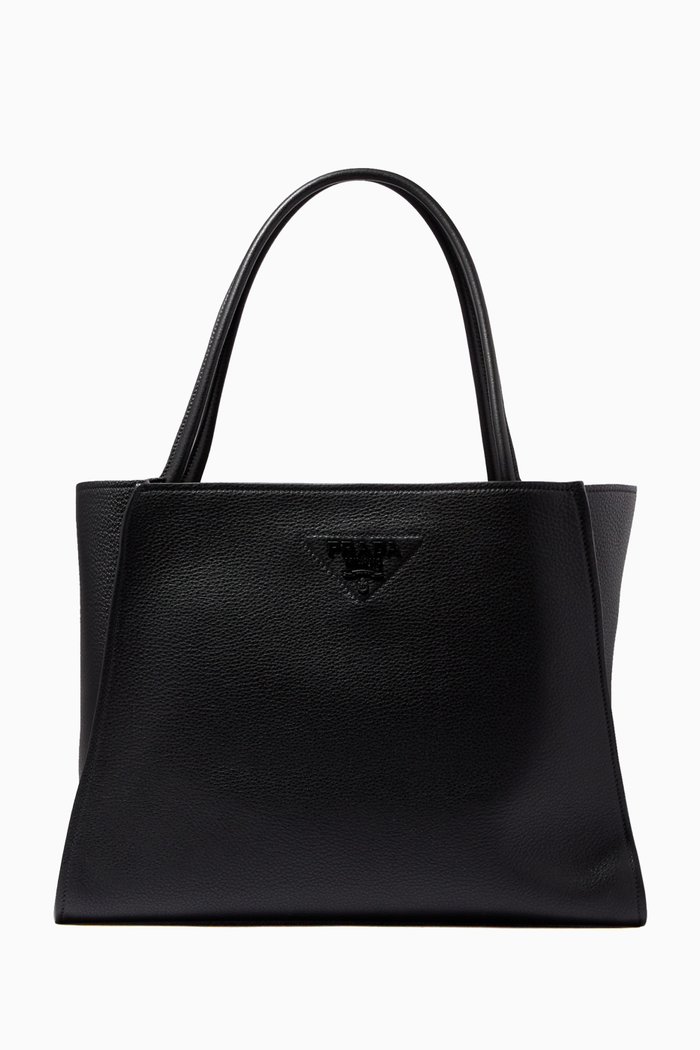

Triangle Logo Shopper Bag in Leather, Black