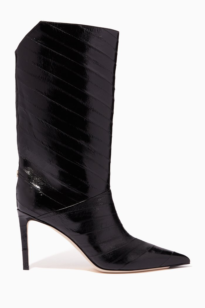 

Beren 85 Knee-High Boots in Striped Eel Leather, Black