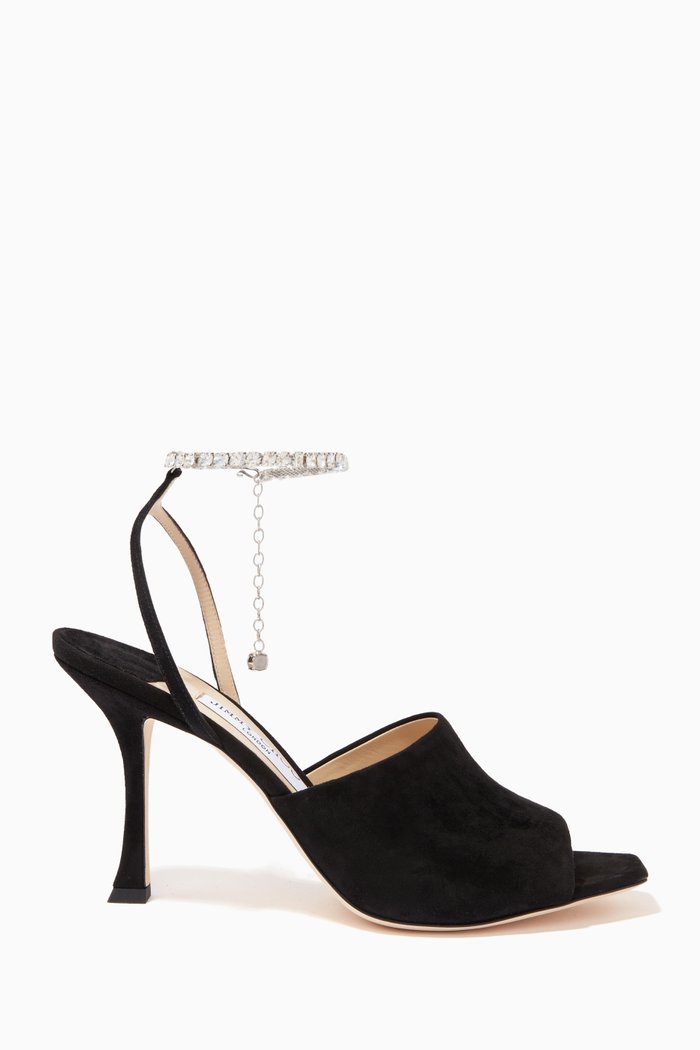 

Sae 90 Sandals with Crystal Chain in Suede, Black
