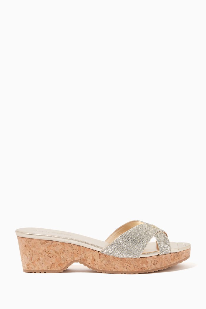 

Panna 50 Wedge Sandals in Glitter Mesh, Silver