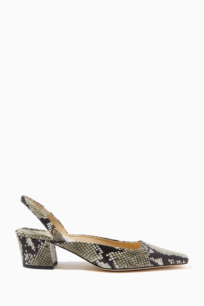

Gini 45 Slingback Pumps in Snake-Print Leather, Silver
