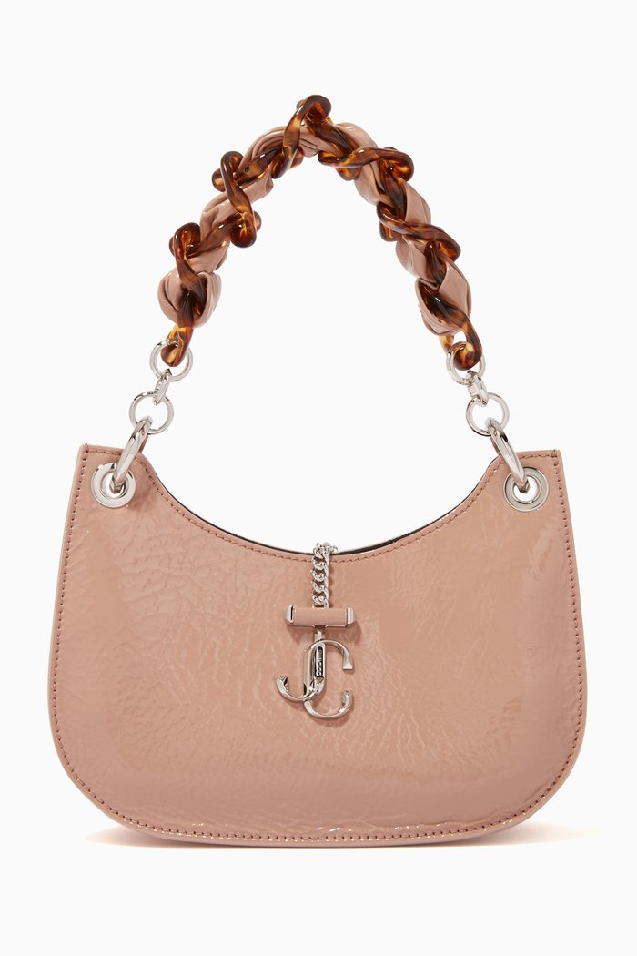 

Varenne Hobo/S Handbag with Chain Strap in Patent Textured Leather, Pink