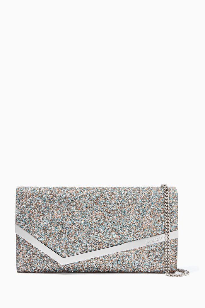 

Emmie Clutch Bag in Coarse Glitter Fabric, Silver