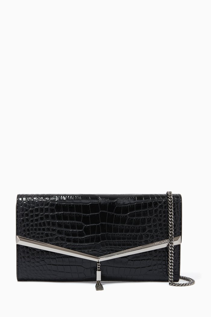 

Elish Mini Bag in Shiny Croc-embossed Leather, Black