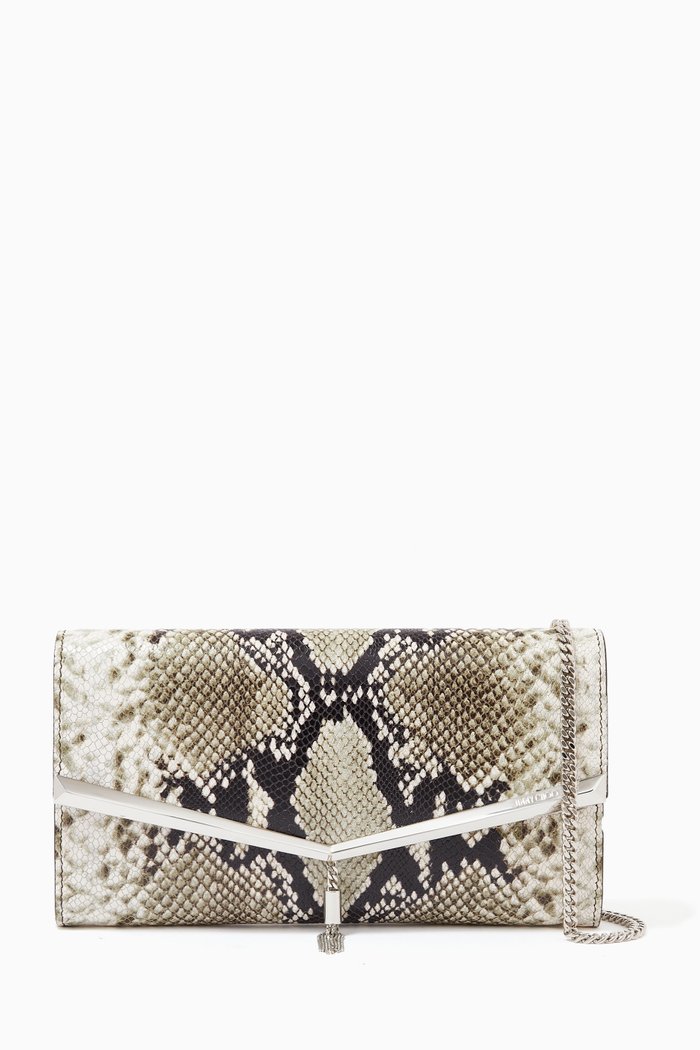 

Elish Mini Bag in Snake-Print Leather, Silver