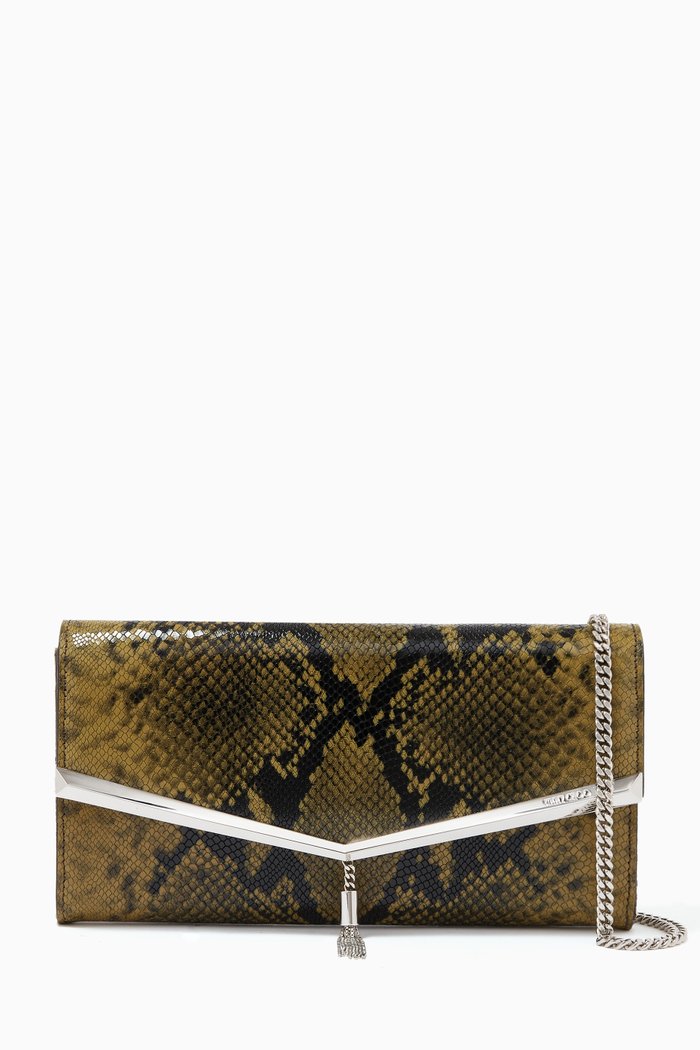 

Elish Mini Bag in Snake-Print Leather, Green