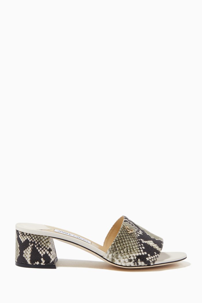 

Minea 45 Sandals in Snake Printed Leather, Silver