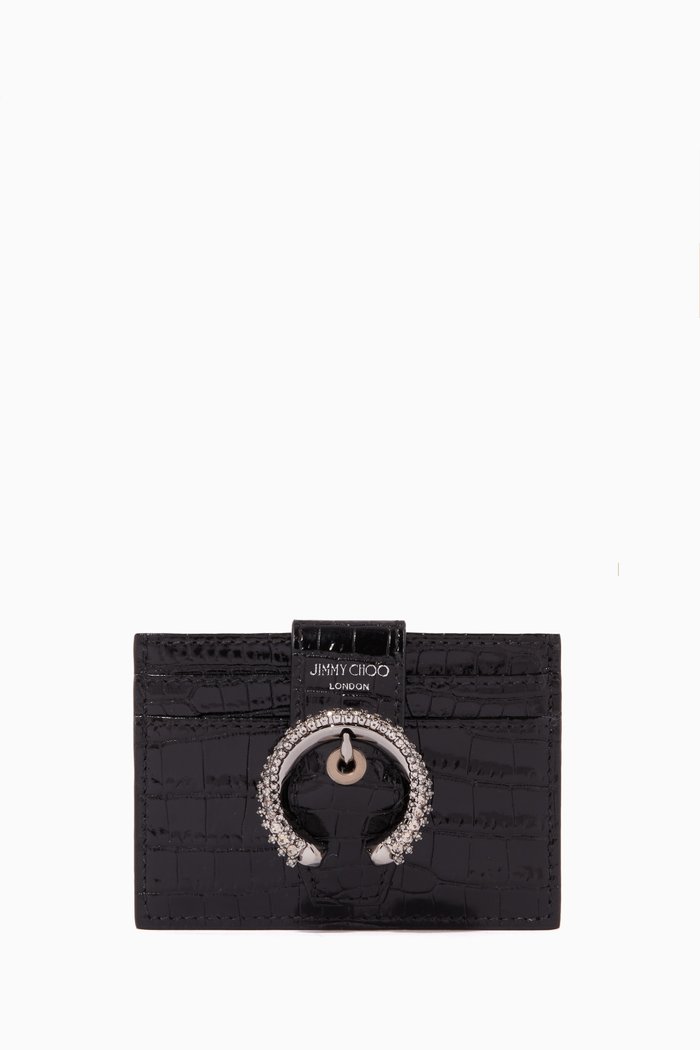 

Umika Card Holder in Croc-embossed Leather, Black