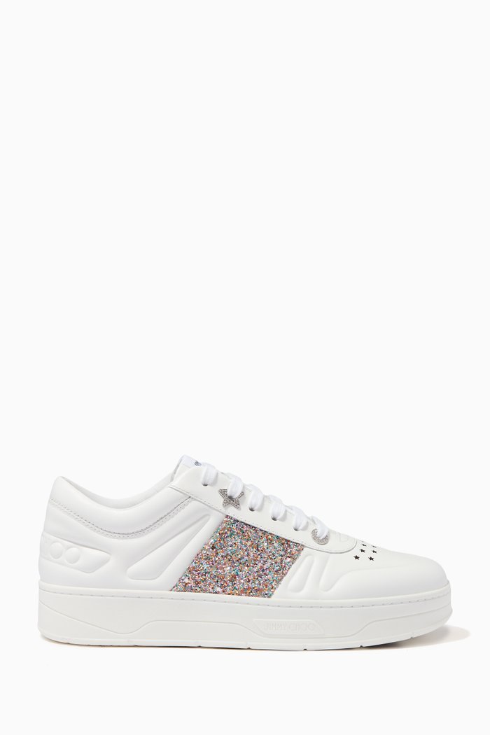 

Hawaii/F Sneakers with Coarse Glitter Stripe in Leather, White