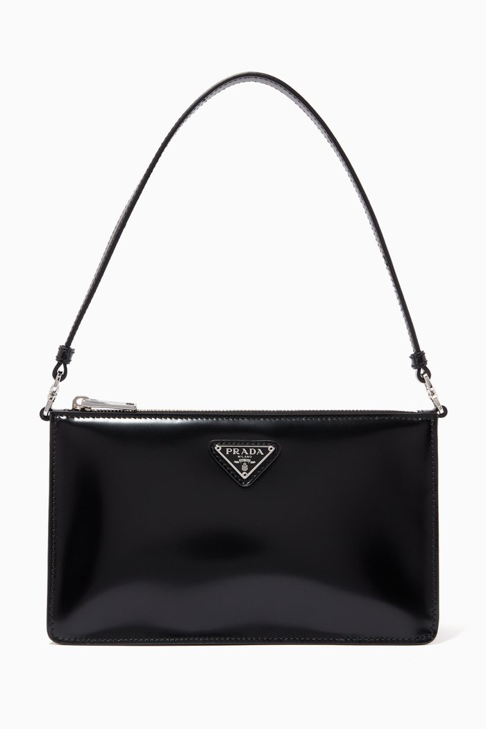 

Triangle Logo Mini Bag in Brushed Leather, Black
