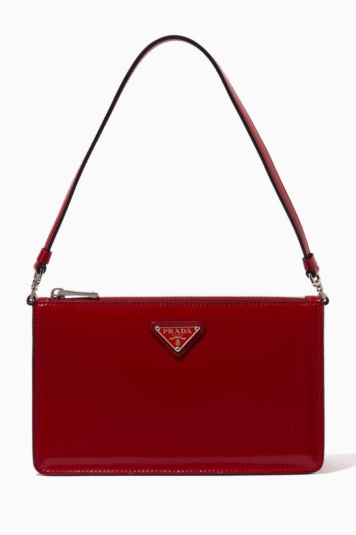 

Triangle Logo Mini Bag in Brushed Leather, Red